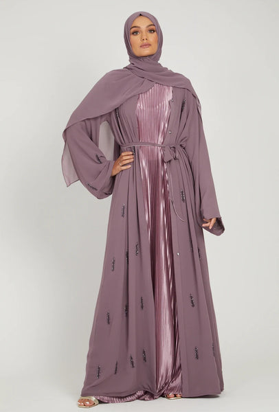 Mauve layered open abaya
