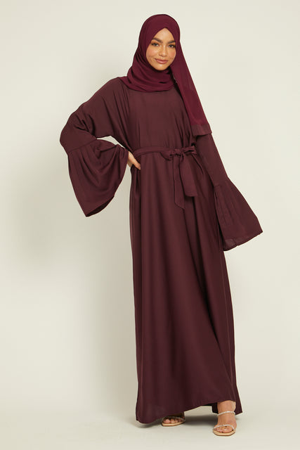 Plain Closed Abaya with Bell Sleeves - Deep Maroon