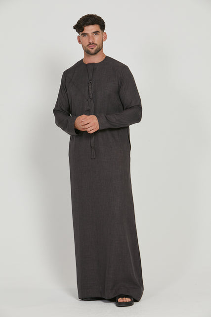 Premium Textured Emirati Thobe - Dark Charcoal