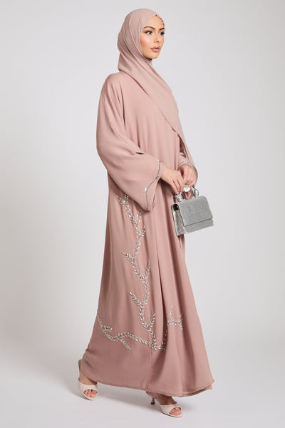 Luxury Heirloom Crochet Detail Open Abaya – Dusty Rose main image 0