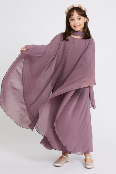 Junior Girls Premium Duchess Ruffle Open Abaya – Powder Blue main image 1