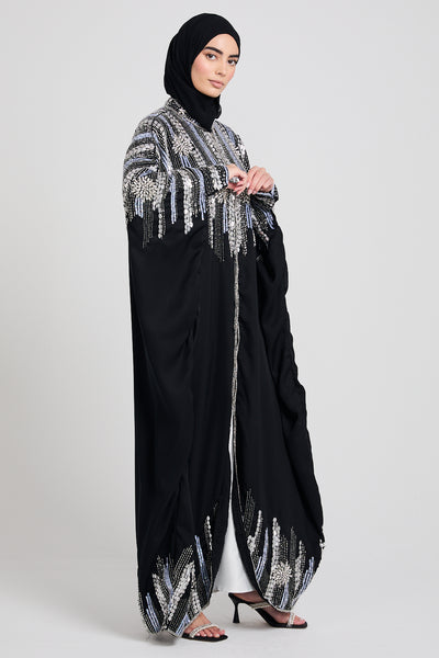 Premium Jewel Motif Embellished Chiffon Open Abaya - Amber Terracotta main image 0