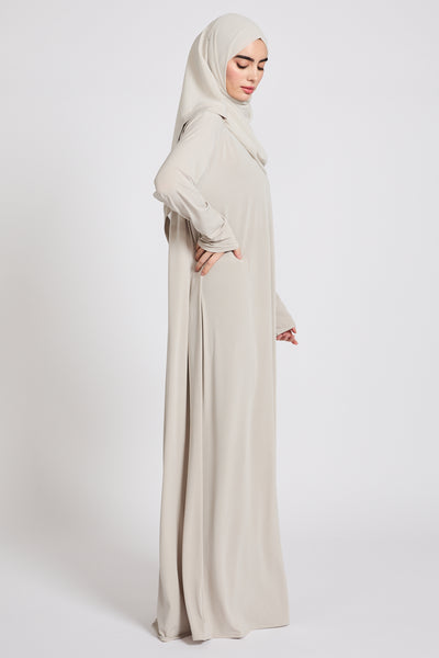 Premium Jersey Closed Abaya with Front Zip - Pebble Beige AbayaButh Premium Jersey Closed Abaya with Front Zip - Pebble Beige AbayaButh