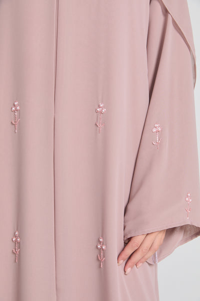Sage Closed Abaya with Dainty Floral Embroidery main image 0