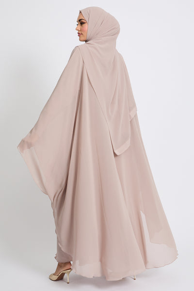 Embroidered Chiffon Overlay Butterfly Cut Closed Abaya – Blush Nude main image 0