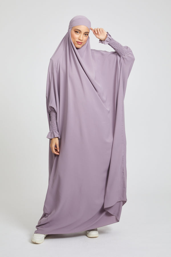One Piece Full Length Jilbab/ Prayer Abaya - Frill Cuff -  Royal Lilac
