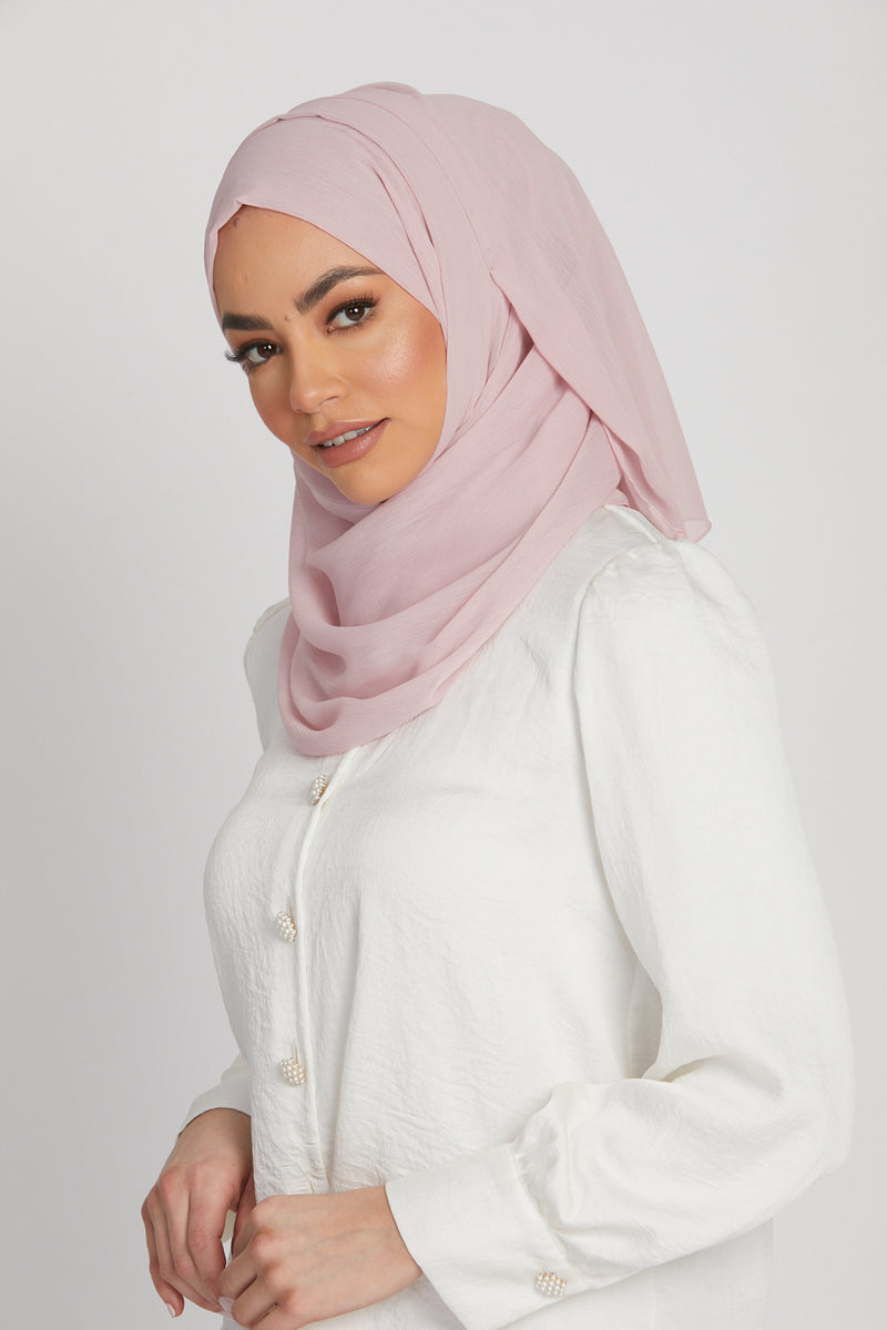 Lightweight Crinkle Chiffon Hijab - Pastel pink - SANZAA