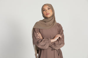 Premium Textured Closed Abaya with Pleated Cuffs - Coffee