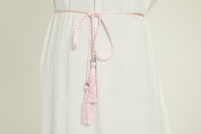 Baby Pink Slim Plaited Rope Tassel Belt