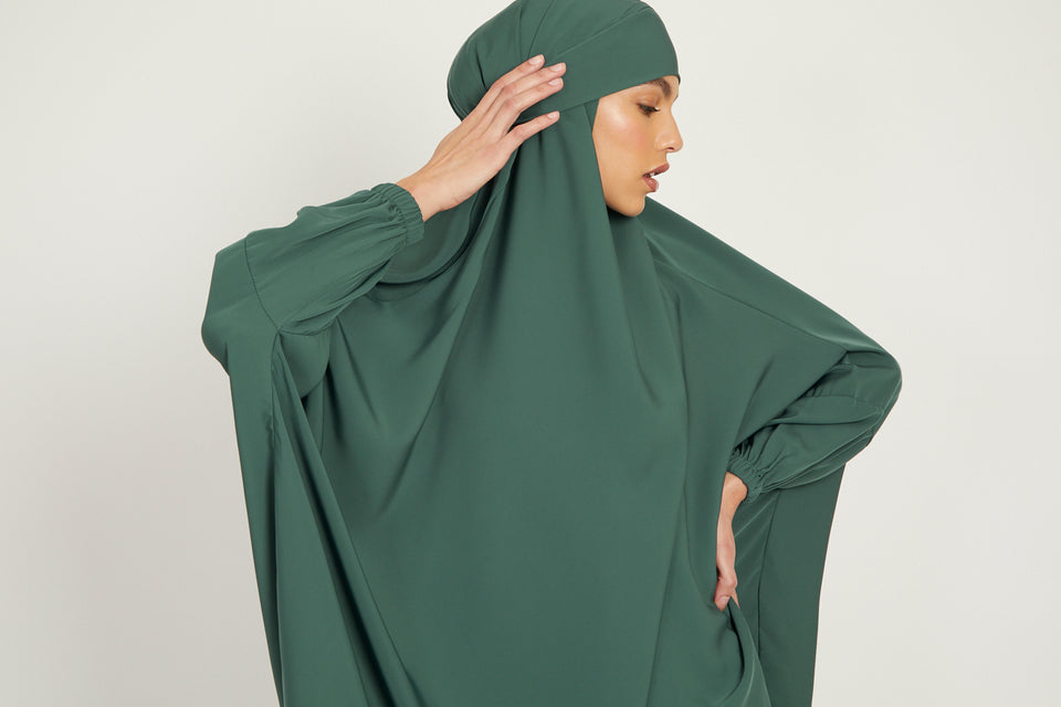 Premium Two Piece Jilbab/ Prayer Set - Elasticated Cuff - Thyme Green