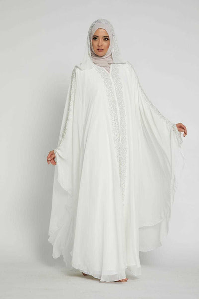 white farasha modest wedding dress