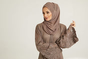 taupe abaya and hijab