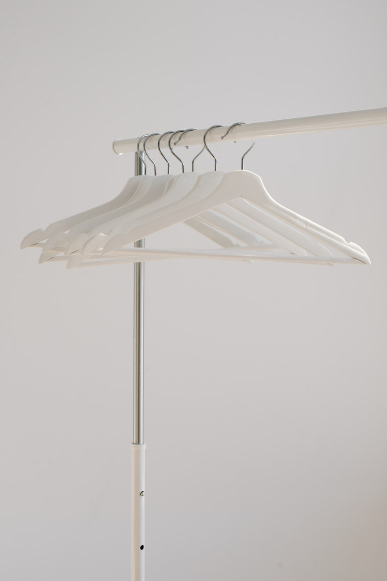 Empty hangers on clothes hanging rail