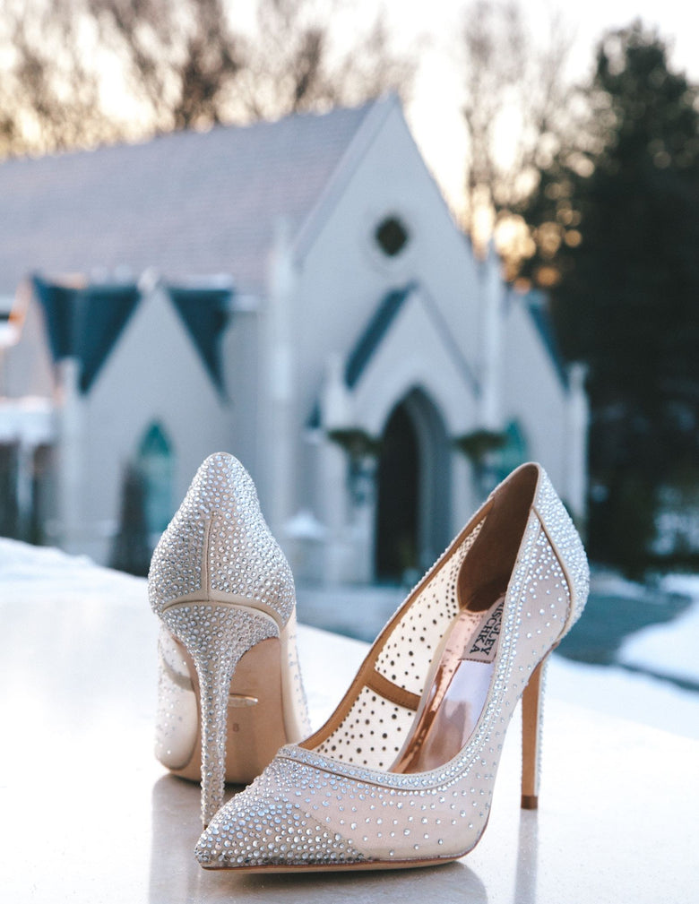 wedding shoes on table