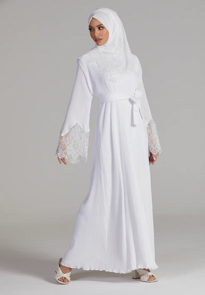 white abaya with lace embellishments 