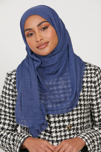 Frayed Crinkle Hijab - Cobalt Blue