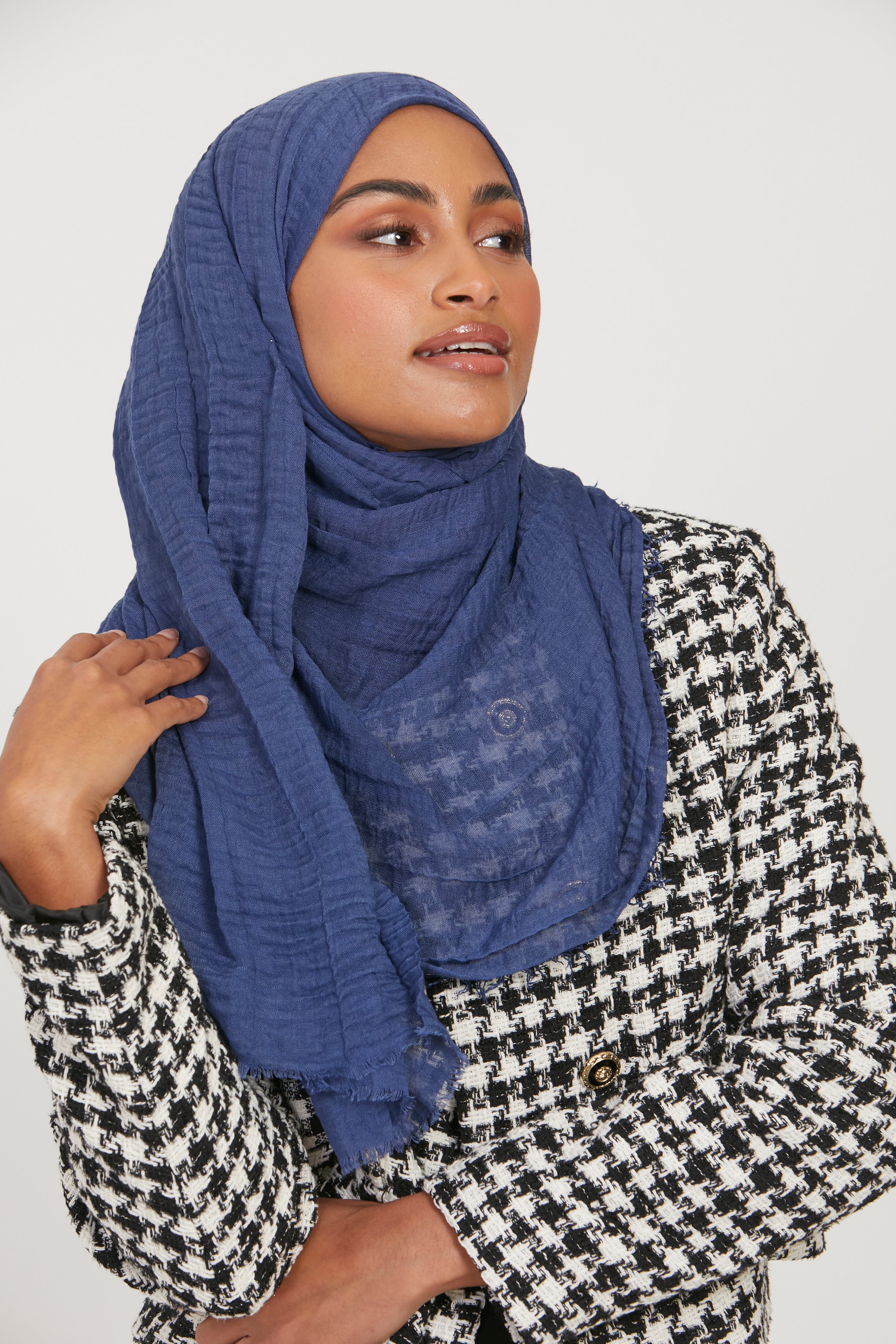 Frayed Crinkle Hijab - Cobalt Blue