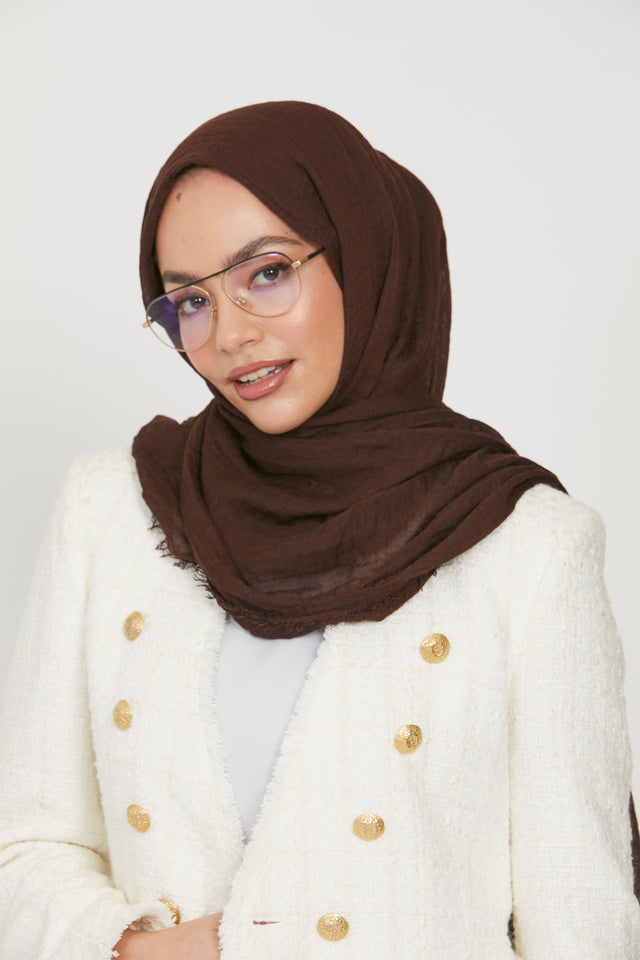 Frayed Crinkle Hijab - Mahogany Brown