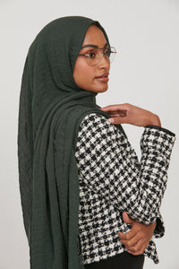 Frayed Crinkle Hijab - Dark Green