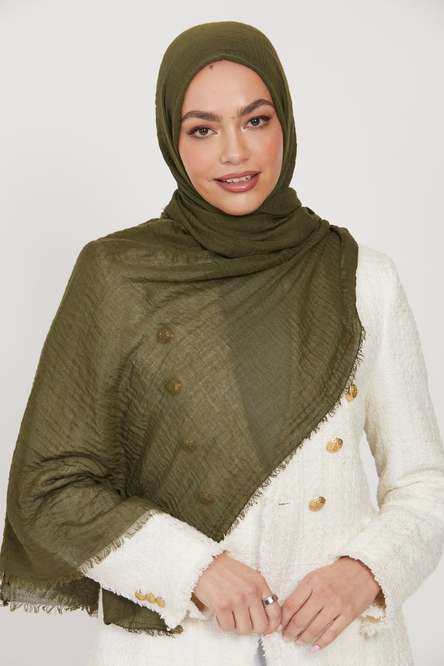 Frayed Crinkle Hijab - Khaki