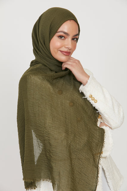 Frayed Crinkle Hijab - Khaki