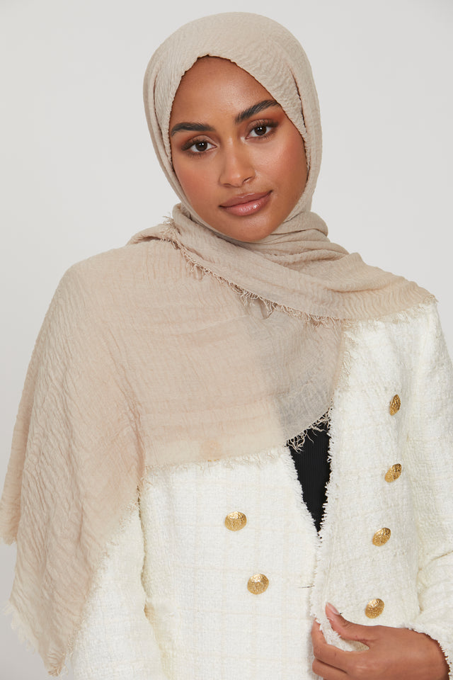 Frayed Crinkle Hijab - Beige