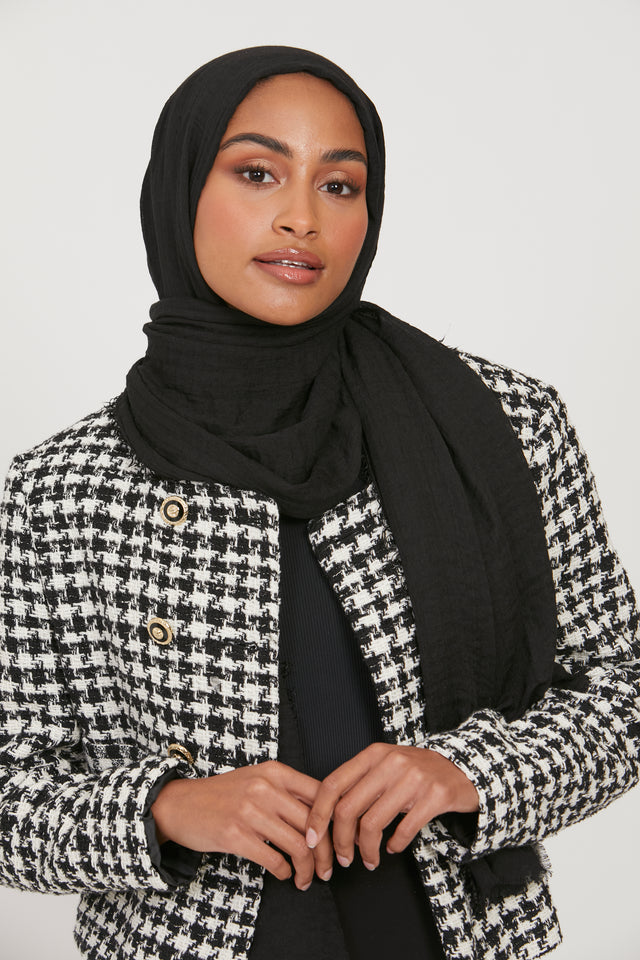 Frayed Crinkle Hijab - Black