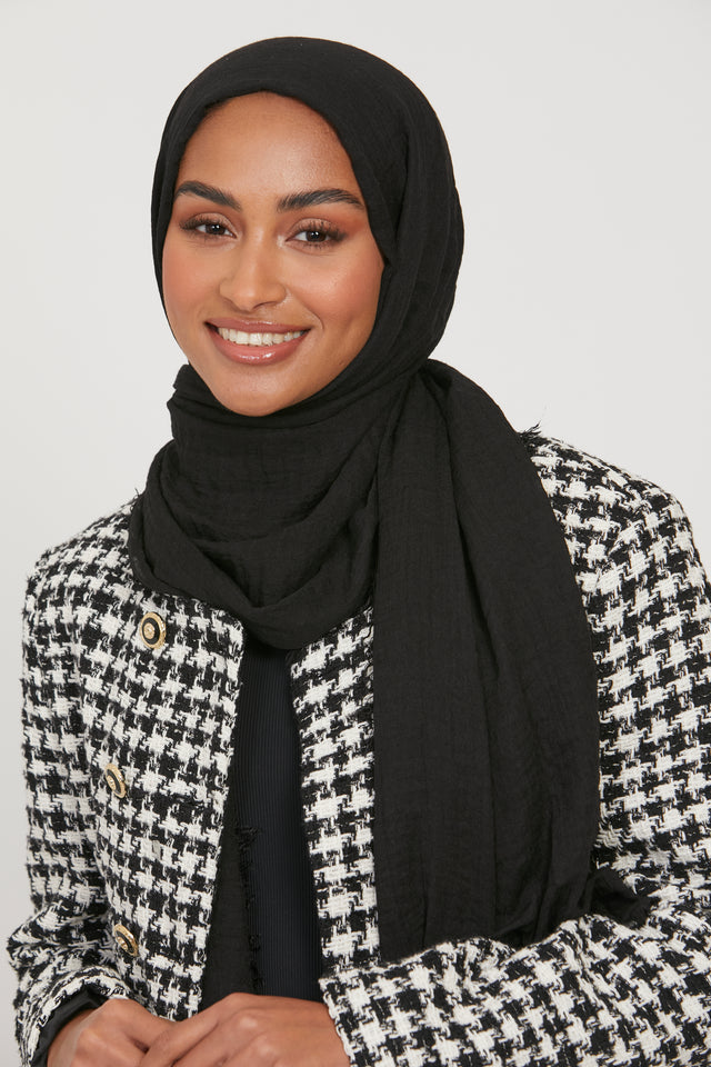Frayed Crinkle Hijab - Black