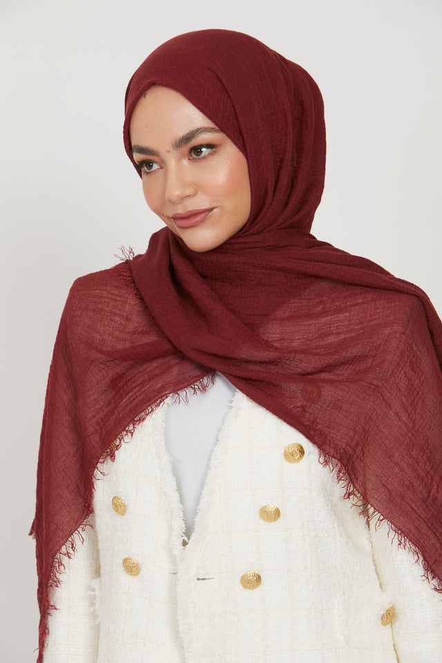 Frayed Crinkle Hijab - Burgundy