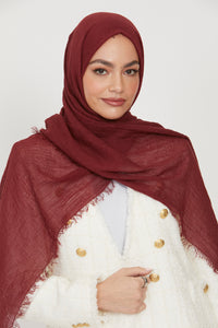 Frayed Crinkle Hijab - Burgundy