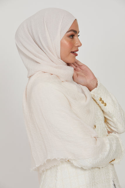 Frayed Crinkle Hijab - Off White