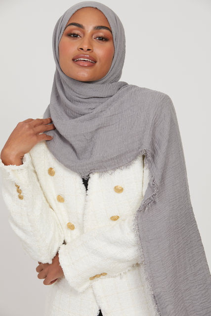 Frayed Crinkle Hijab - Light Grey