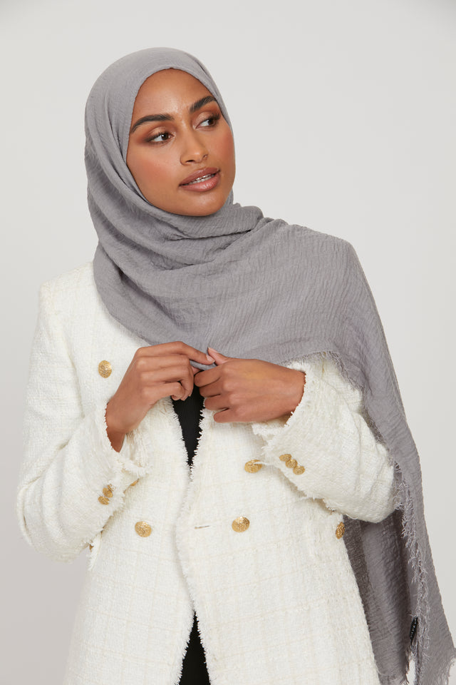 Frayed Crinkle Hijab - Light Grey