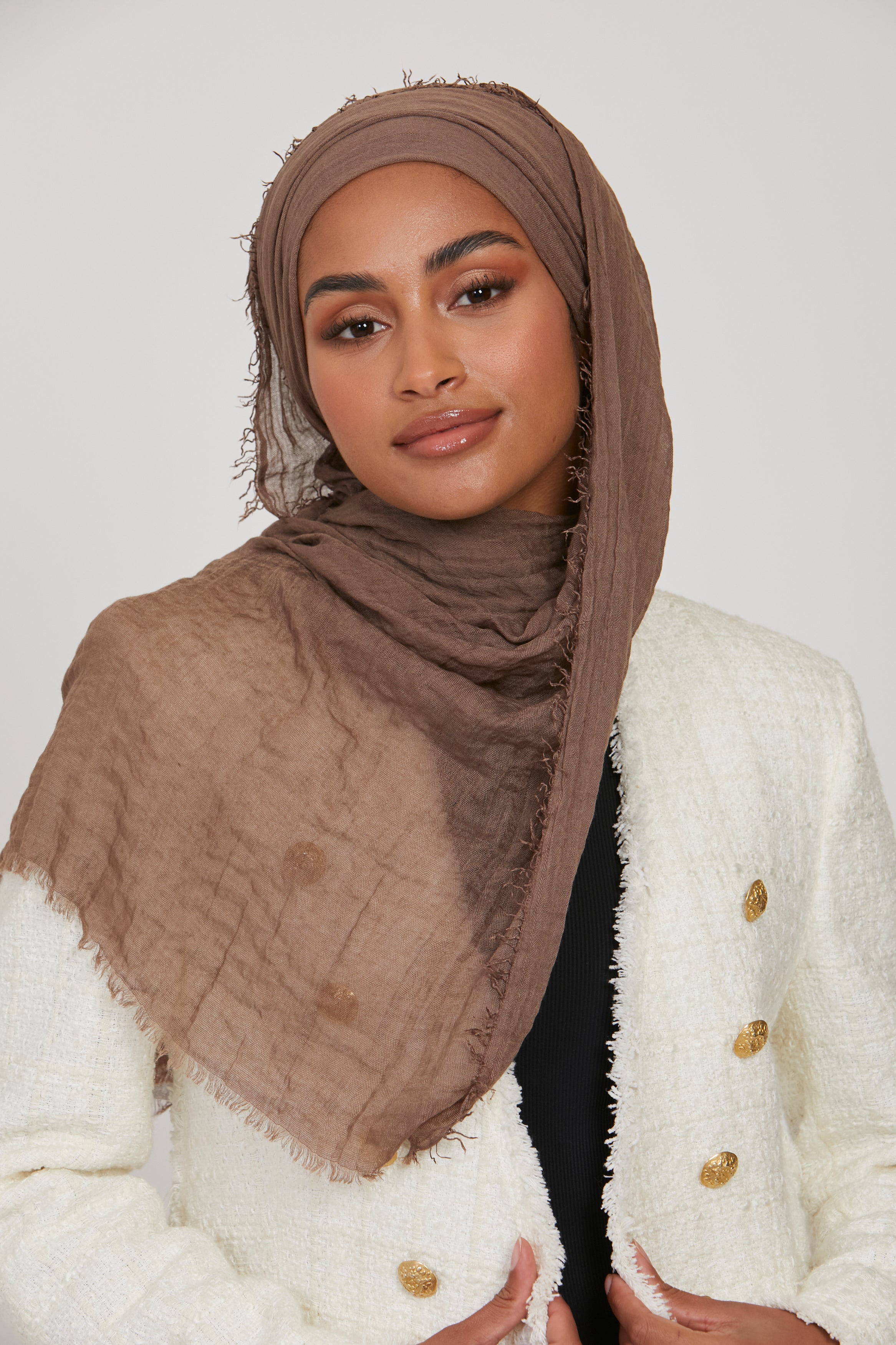 Frayed Crinkle Hijab Mocha1