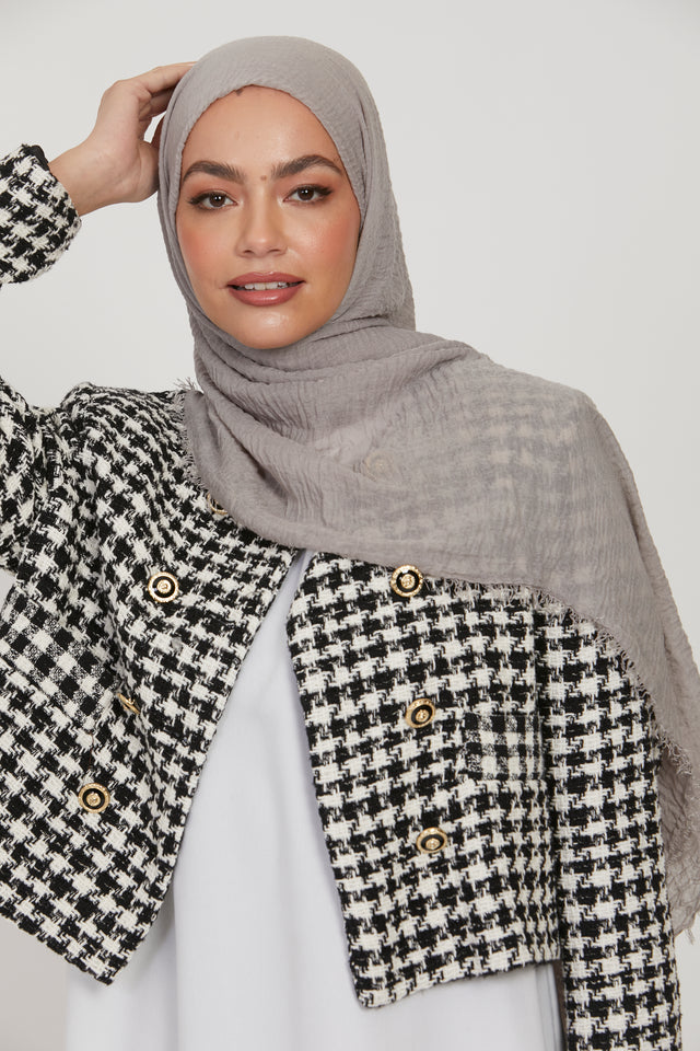 Frayed Crinkle Hijab - Mink Grey