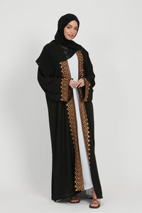 Four Piece Classic Black Embroidered Open Abaya Set