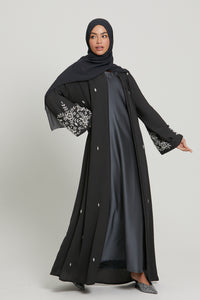 Premium Textured Embellished Open Abaya - Evening Hush