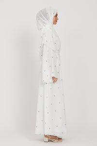 Chiffon Open Abaya with Dainty Motif Embroidery - White
