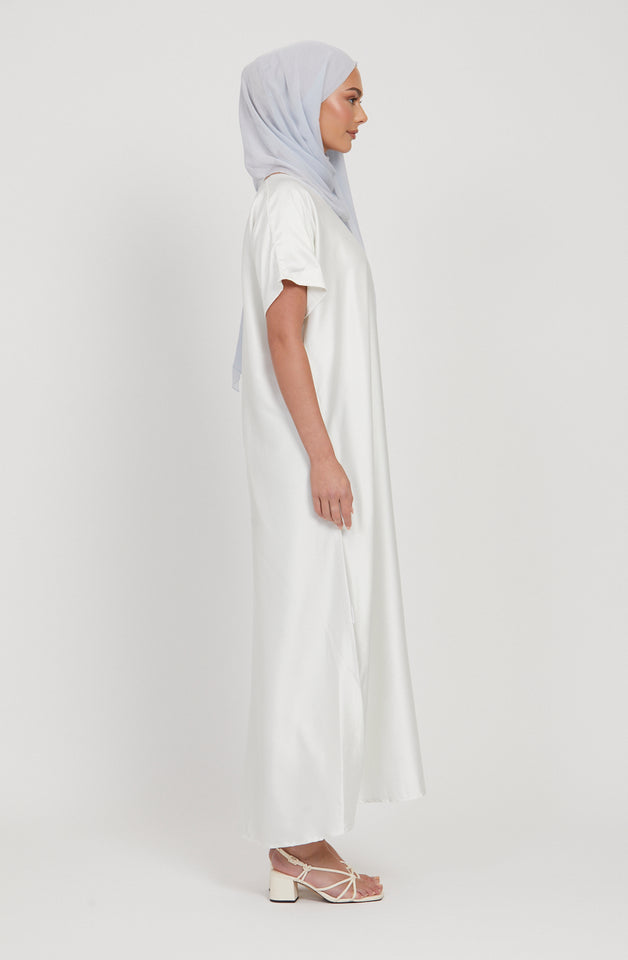 Premium Satin Inner Slip Dress WITH LINING - White