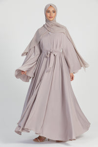 Umbrella Cut Open Abaya with Flared Sleeves - Nude