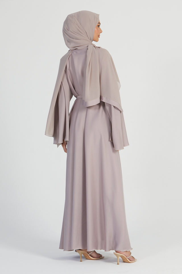 Umbrella Cut Open Abaya with Flared Sleeves - Nude