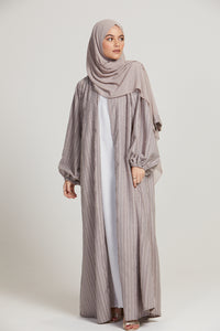 Nude Textured Frayed Open Abaya