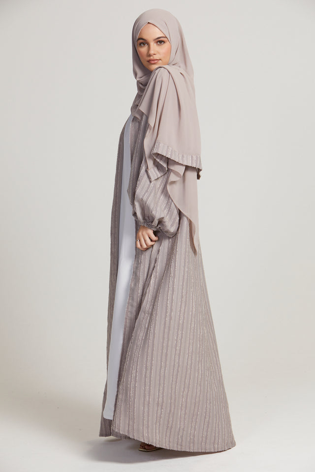 Nude Textured Frayed Open Abaya