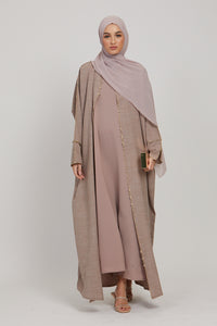 Premium Nude Latte Open Abaya with Dainty Detailing