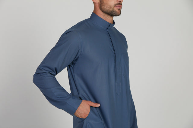 Premium Kuwaiti Thobe With Pocket - Blue Horizon