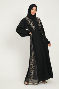 Luxury Floral Abstract Black Open Abaya