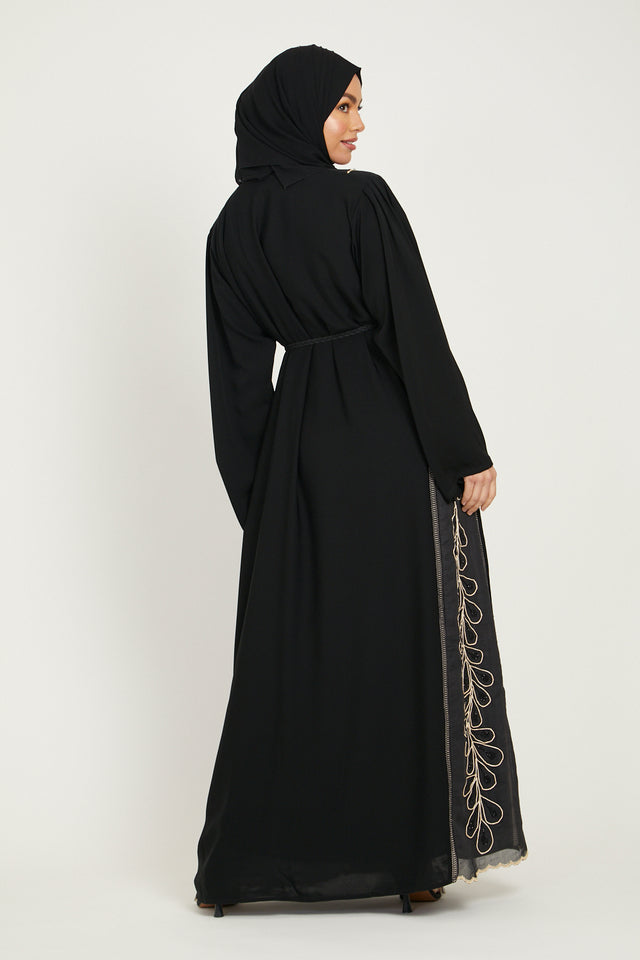 Luxury Floral Abstract Black Open Abaya