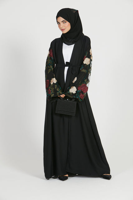 Rose Bloom Kimono - Black Floral Lace