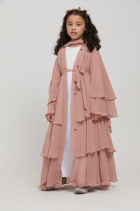 Junior Girls Chiffon Layered Open Abaya - Blush Pink