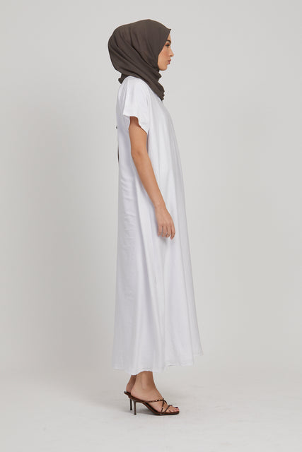 Premium Soft Sheen Crush Inner Slip Dress - White - WITH LINING